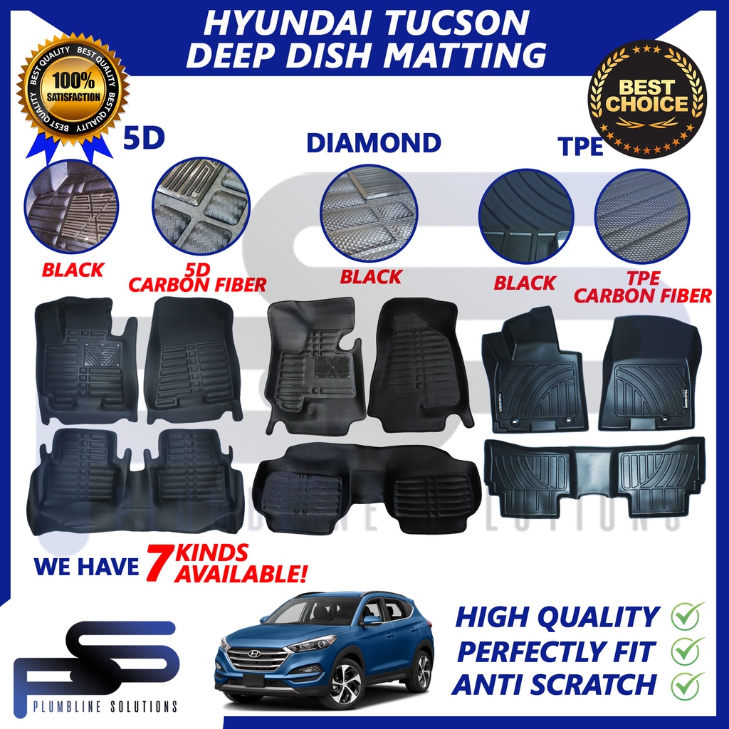 TPE / 5D Black / 5D Diamond Car Deep Dish Matting for Hyundai Tucson ...