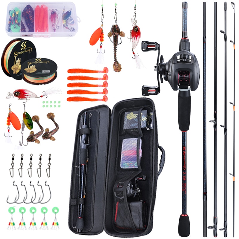 Sougayilang Travel Fishing Set 1.8-2.4M Casting Fishing Rod and 12+1BB Reel Combo  Fishing Line Lures Bag Accessories