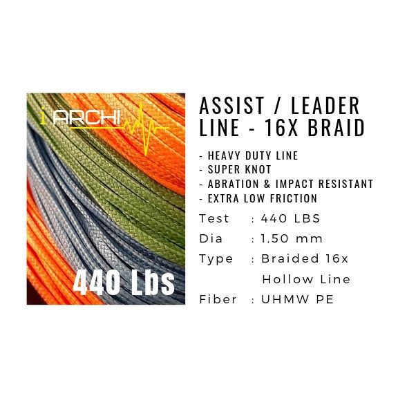 1 Assist Line 440 Lbs 1m UHMW PE 16x Thread Jig Rope/ kevlar SkillHOOK ...