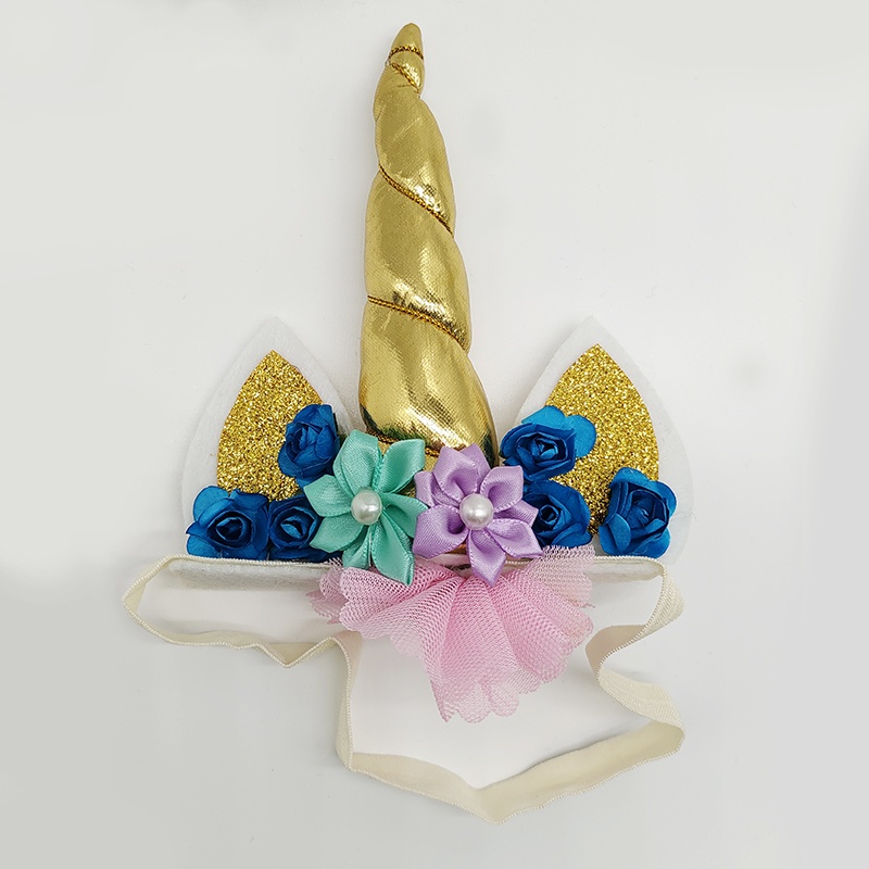 Shiny Unicorn Horn Elastic Headband Cosplay Costume Flowers Headband