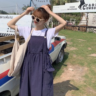 College-Style Daisy Dungaree Dress Women's Korean-Style Loose-Fit  Mid-Length Cute Suspender Skirt