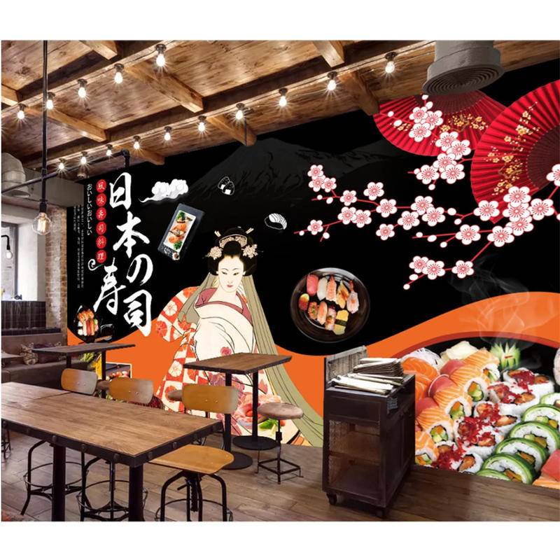 Japanese Cuisine Sushi Mural Wallpaper 3D Japanese Restaurant ...