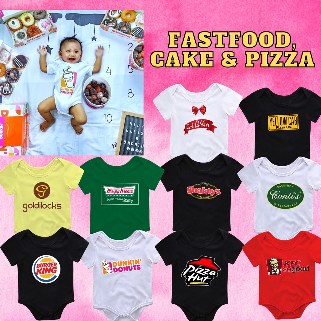 Baby Milestone Onesie Fast Food, Cakes & Pizza Baby Romper Suit ...