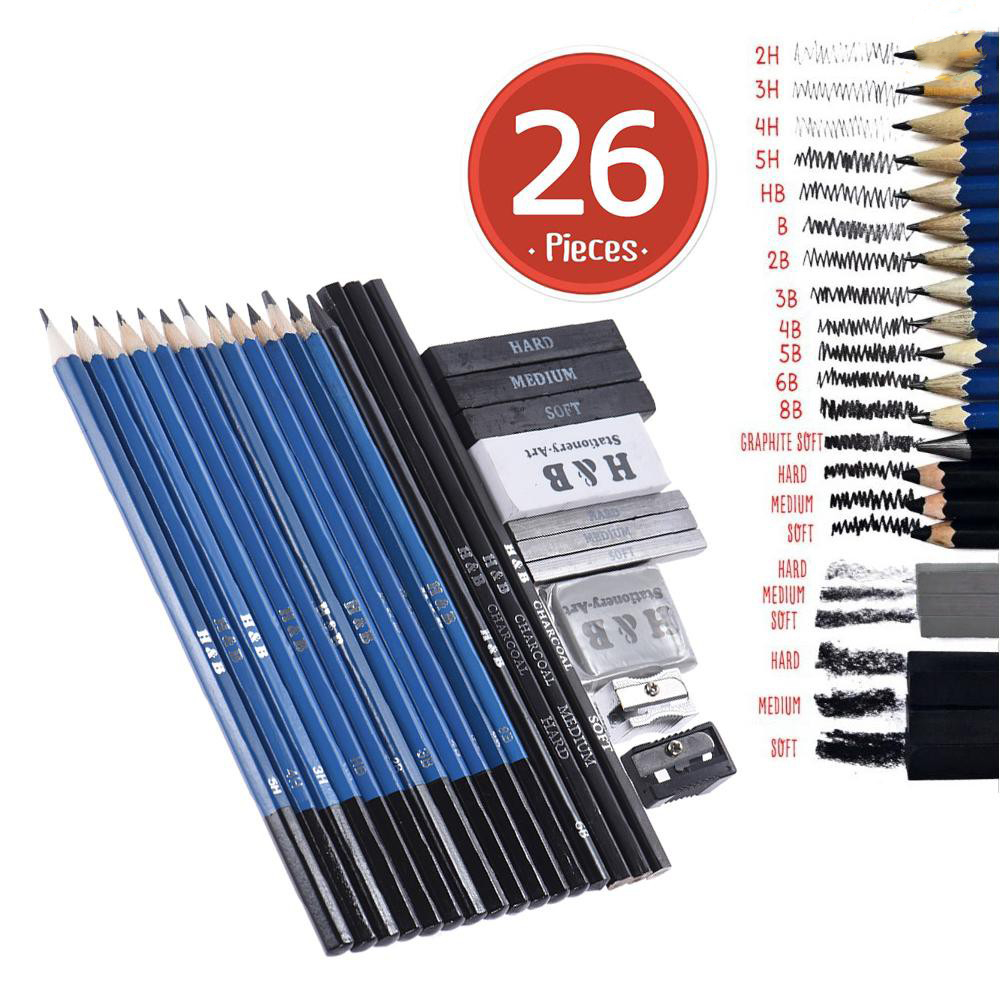 26pcs H&B Sketching Pencils Drawing and Sketch Kit Set | Shopee Philippines