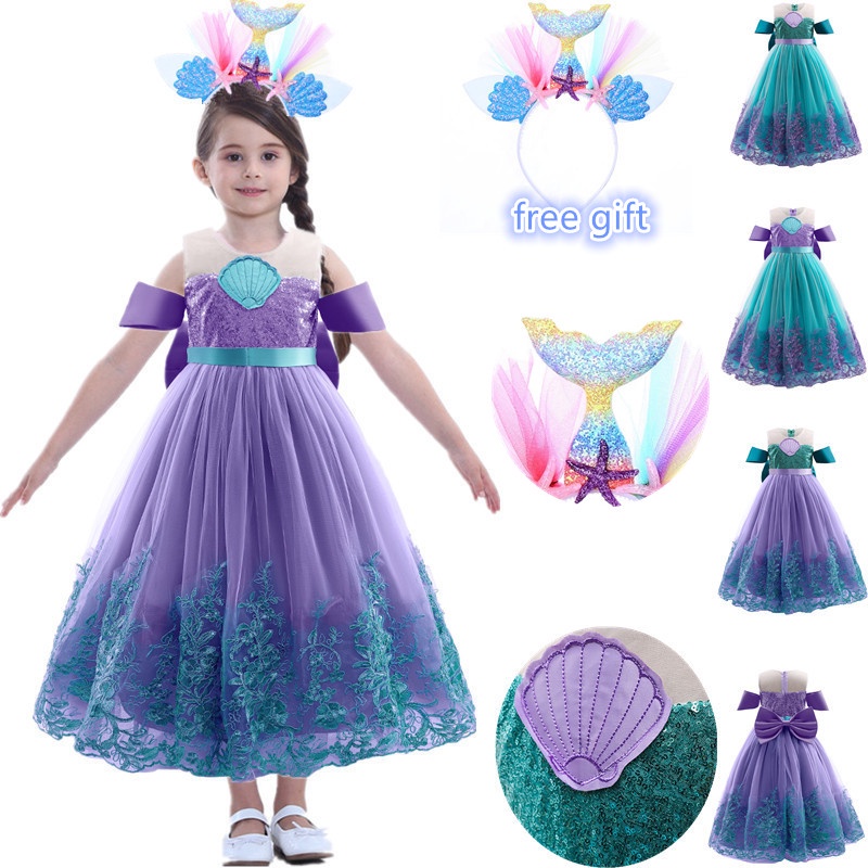 New Elegant Sequins Girls Princess Dress Little Mermaid Ariel Dress Halloween Cosplay Fancy Costume Kids Birthday Party Dress Lace Long Gown for Christmas Clothes Shopee Philippines