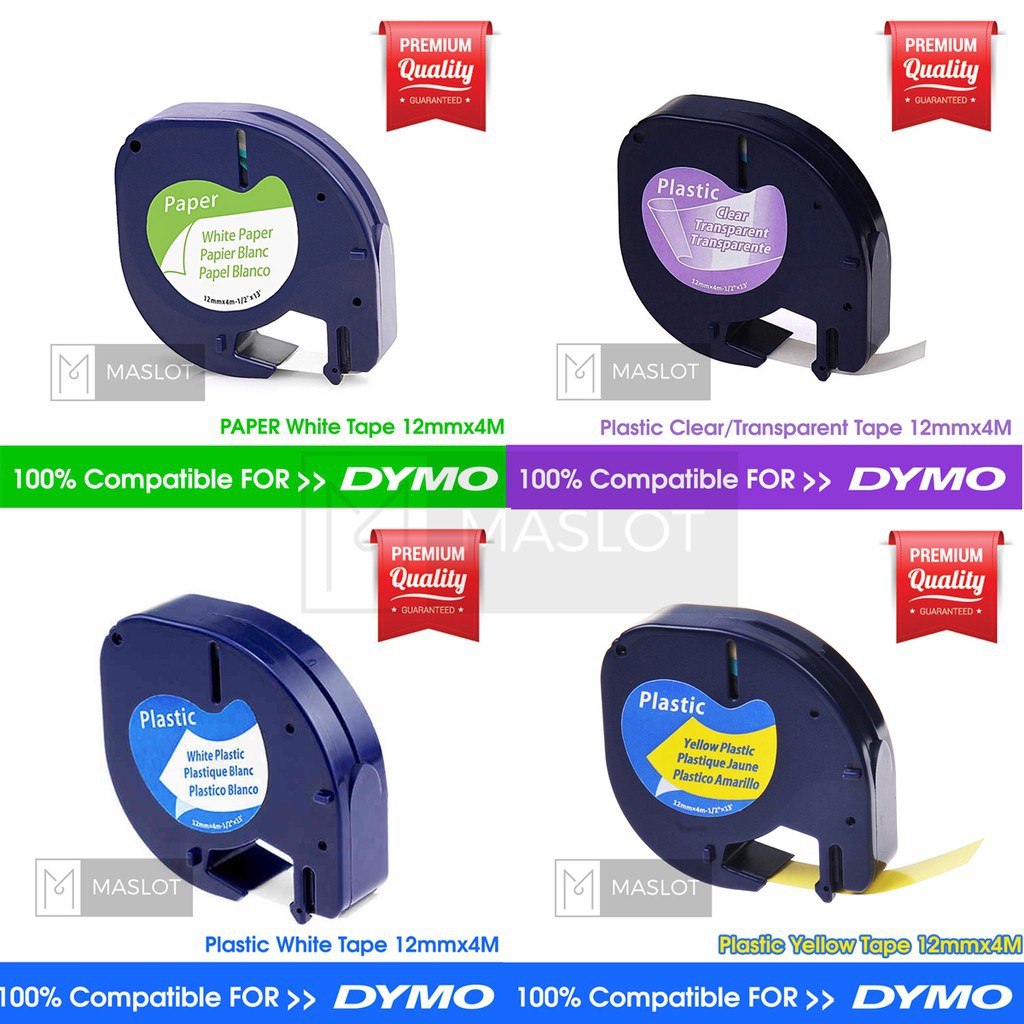 ☃DYMO-compatible LetraTag Label Tape/Refill Paper or Plastic 12mmx4M
