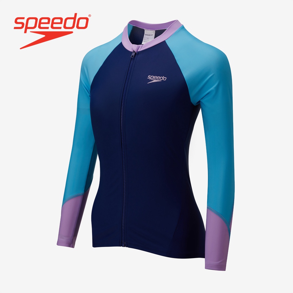 Speedo Women's Swimwear Water Sport Zip Long Sleeve Rash Top Blue