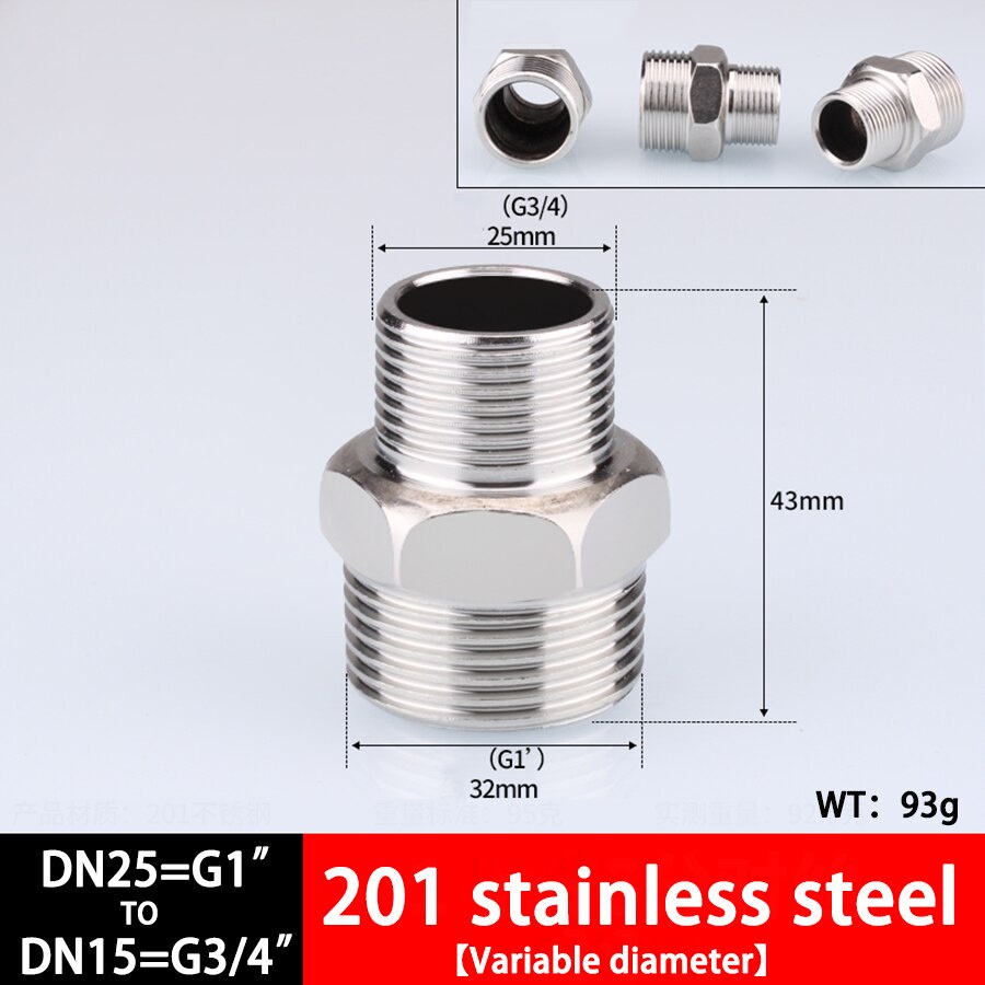 1 4 3 8 1 2 1 Male To Male Thread Stainless Steel Hex Nipple Pipe Fitting Equal Reducing