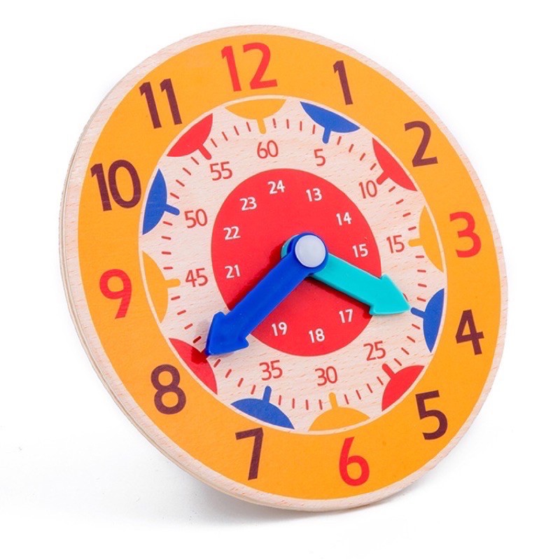 Montessori Wooden Clock Toy and laminated clocks for kids with moving