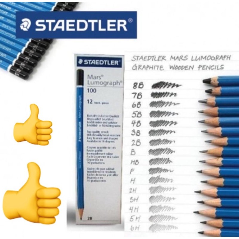 Staedtler Mars Lumograph Pencil 100 B HB 2B 3B 4B 5B 6B 7B 8B 9B F H 2H