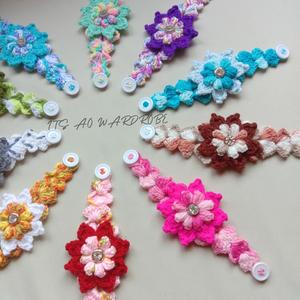 1 Mask Extender Kait Corak Bunga Handmade Hiasan Kepala Tudung Shawl ...