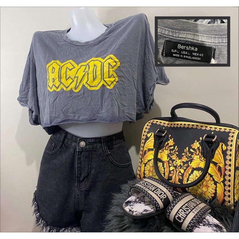 Bershka Band Crop Shirt ACDC Large Shopee Philippines