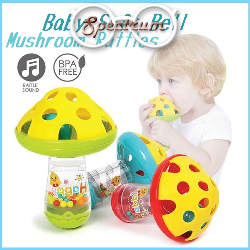 Soft Bell Mushroom Baby Grasping Hand Rattles Teether Infant Toys Baby ...