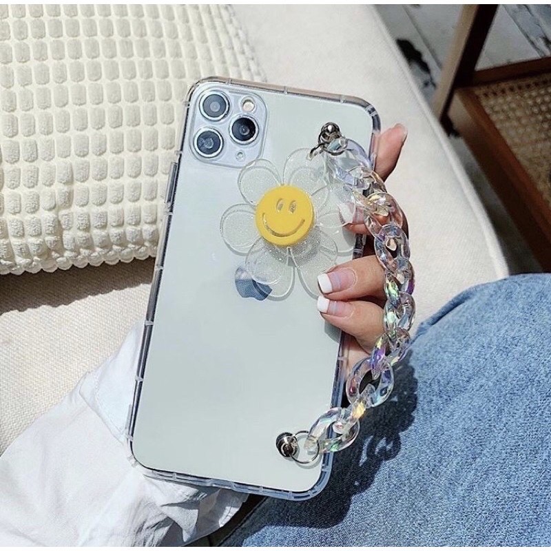 Chain Korean Phone Case With Strap Korean Chain Grip Strap Mobile Strap  Transparent Case With Strap
