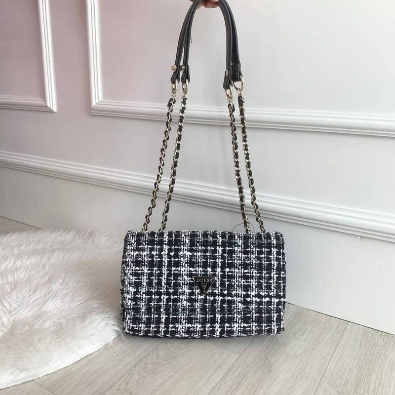 Guess tweed ryan shoulder bag sale