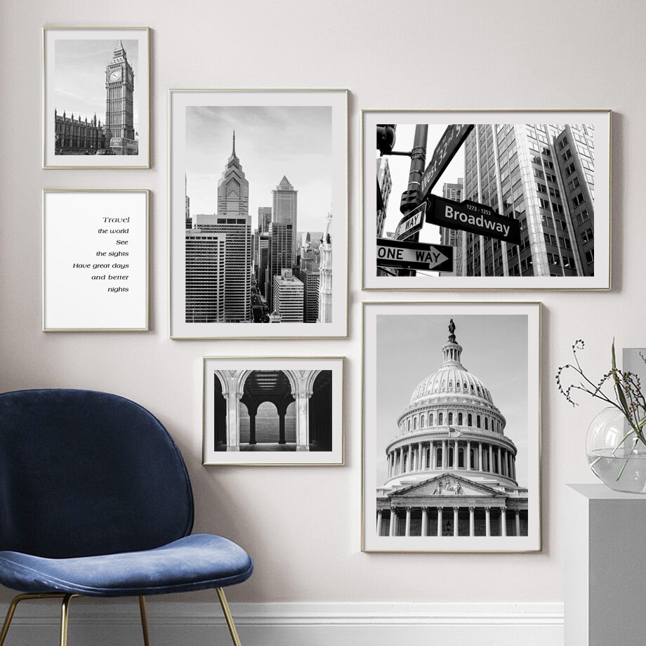 Black and White Retro Architecture Nordic Poster Wall Art Canvas ...