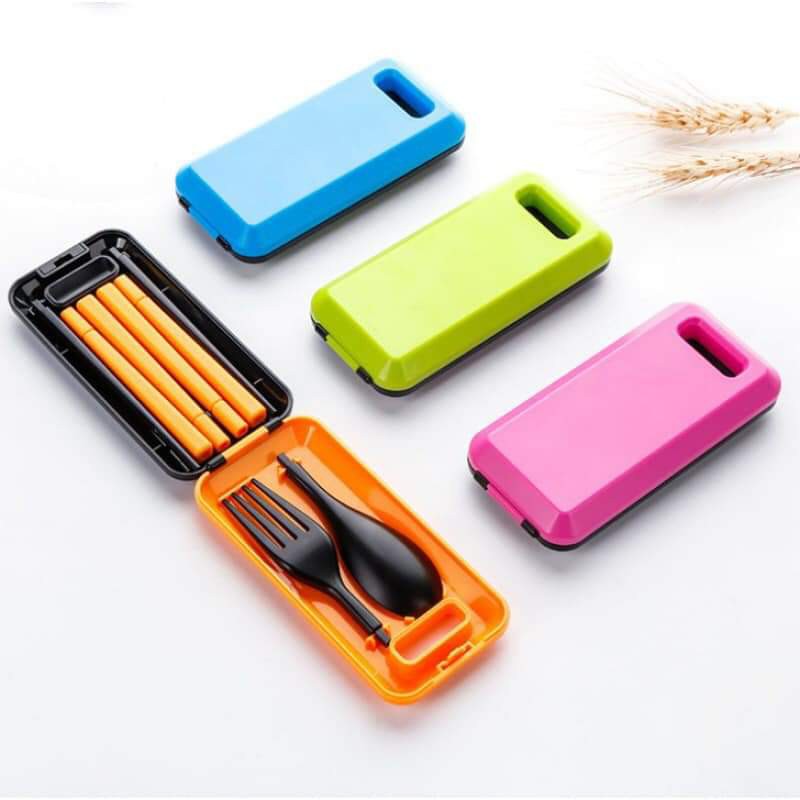 3 in 1 Portable Spoon Fork Chopsticks Plastic Cutlery Tableware Set For ...