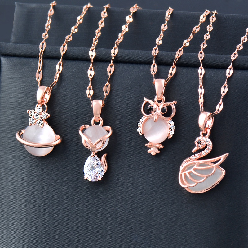 SINLEERY Stainless Steel Fox Owl Pendant Necklace For Women Korean Rose   2e8a3800da80bc5849437d1a2e2a27aa