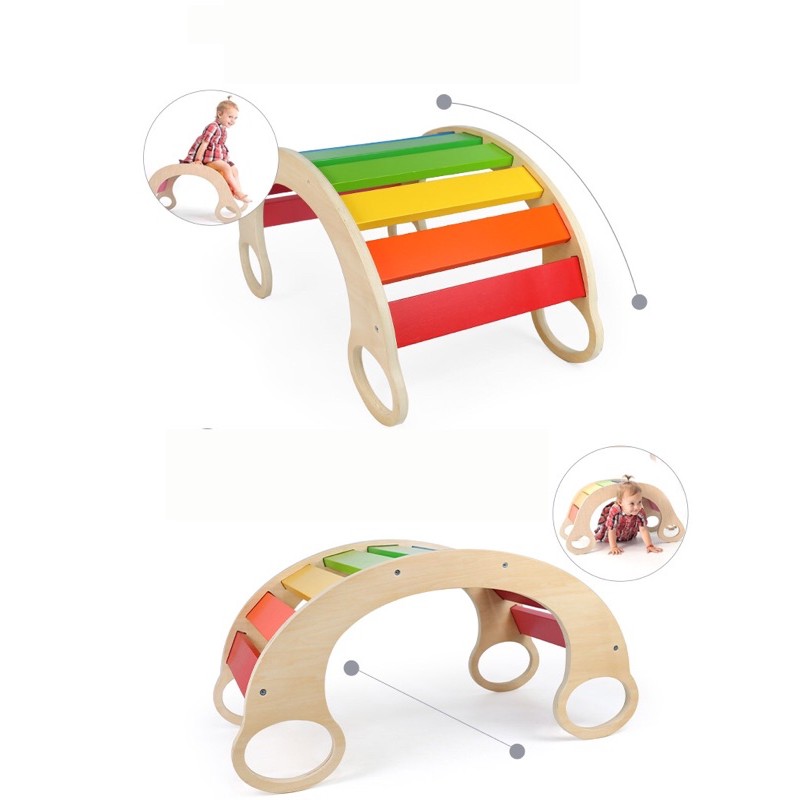 wooden rainbow rocker designed for kids vestibular sensory play ...