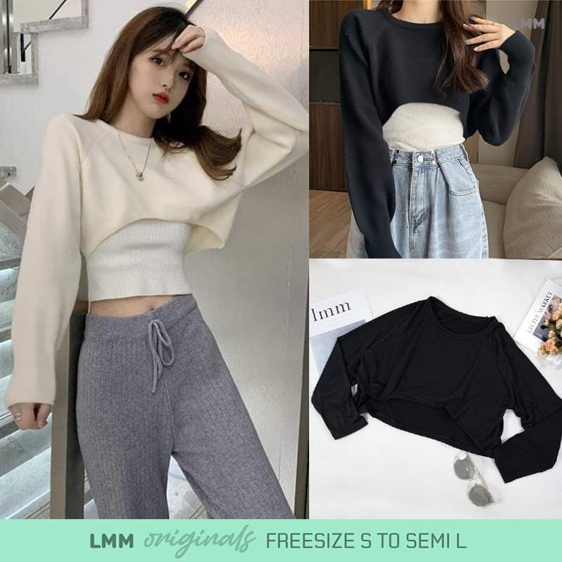 women fashion long sleeves pullover jacket crop top round neck ...