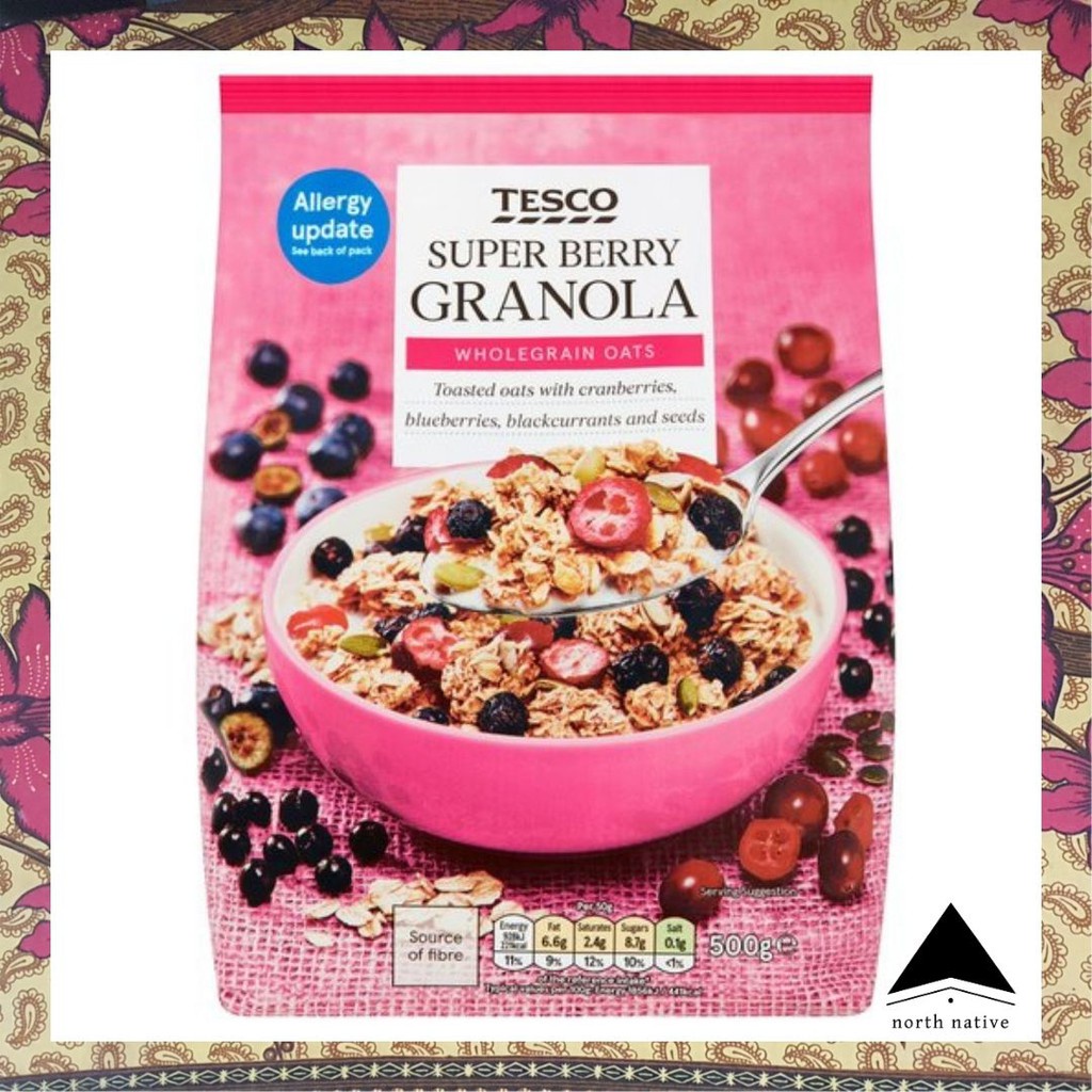Tesco Super Berry Granola 500g, with Wholegrain oats, cranberries