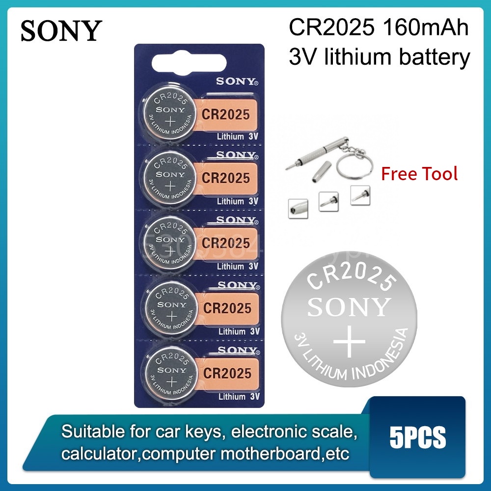 5PCS Sony CR2025 3V Lithium Battery Button Cell Batteries for Watch Car ...