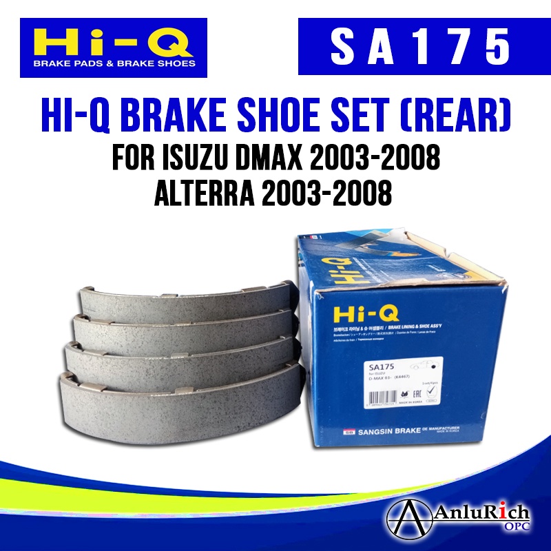 HIQ REAR BRAKE SHOES for ISUZU DMAX 20032008 / ALTERRA 20032008
