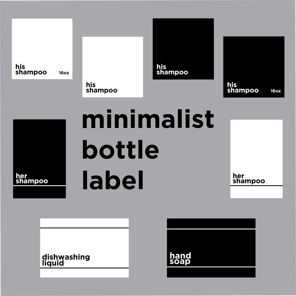 Minimalist Bottle Label Sticker for Bathroom, Kitchen, Pantry (Matte ...