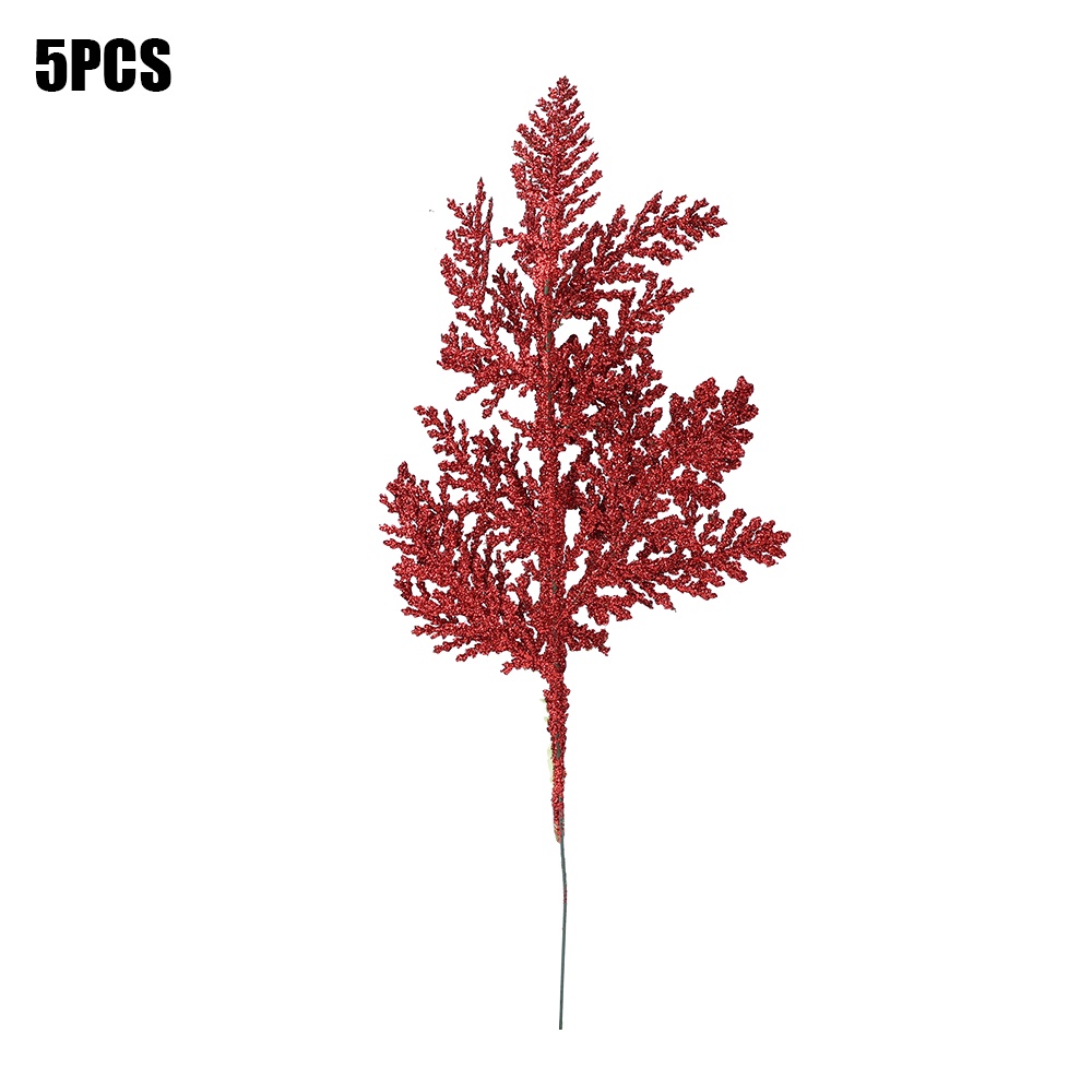 5/1Pcs Glitter Gold Artificial Cypress Leaves Xmas Tree Hanging