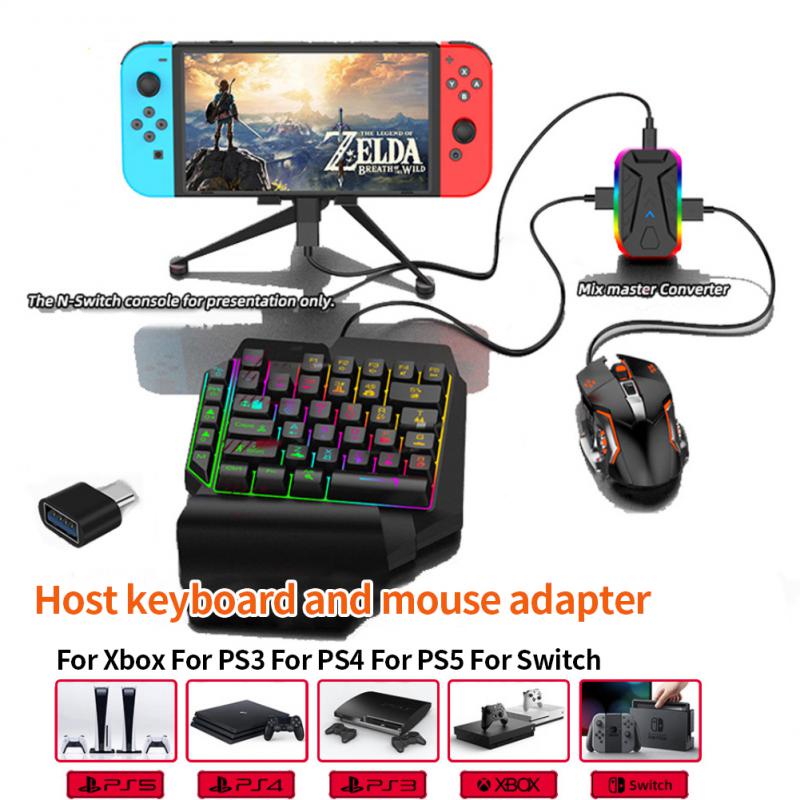 Gaming Keyboard And Mouse Combo Rgb Backlit One Handed Keypad Mice With Converter Adapter Set 2030