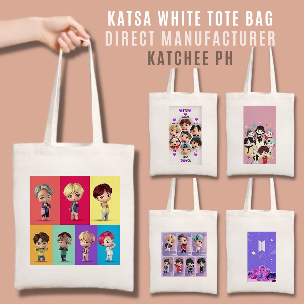 Tote Bag Katsa Canvas High Quality BT21 V Jungkook Jimin J Hope RM Jin