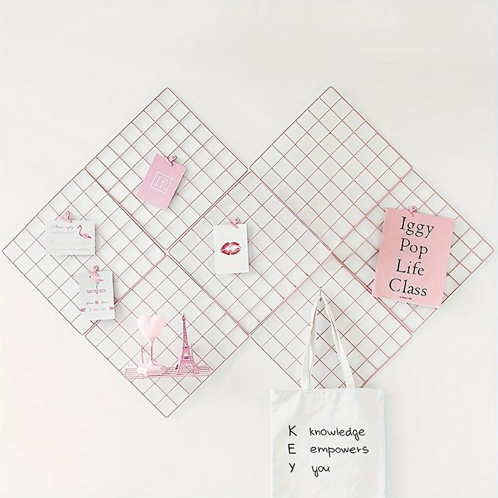 1pcWall Hanging Decorative Rack, Modern Pink Grid Design Hanging