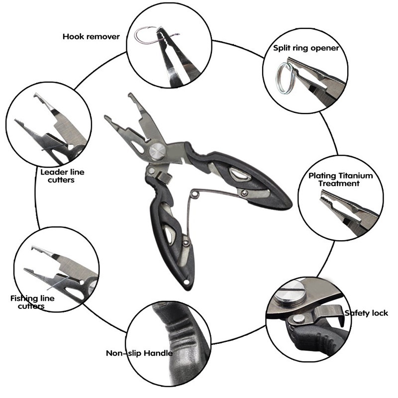 Fishing Pliers, Stainless Steel Plating Titanium Multi Tool (Hook Remover, Braid Line Cutter, Split Ring Opener) Fishing Tools Orange Pliers