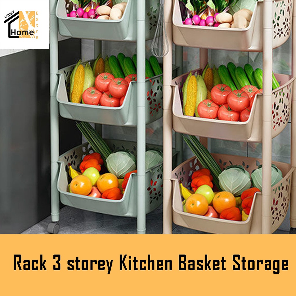 Lucky Storage Trolley Rack 3 Storey Kitchen Basket Storage | Shopee ...