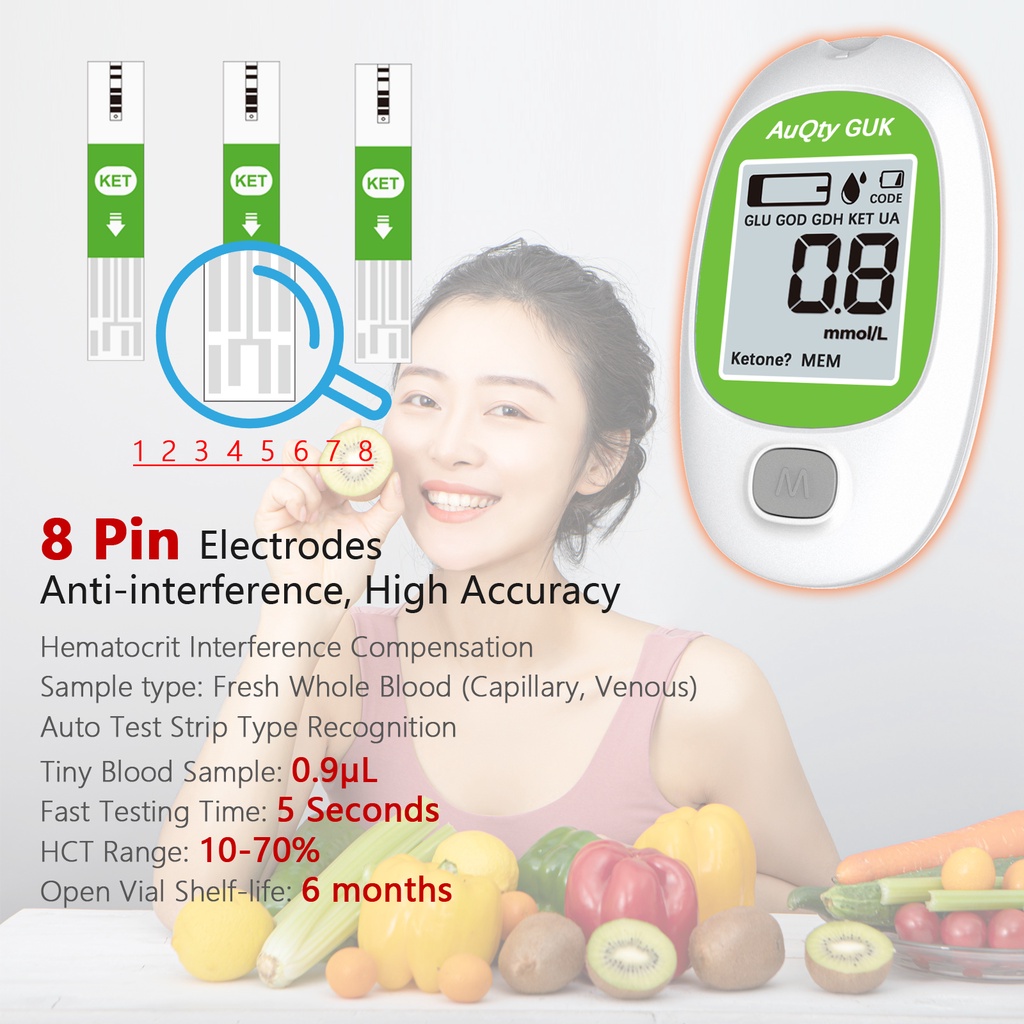Blood Ketone Meter with Ketone Test Strip Lancets Ketone Monitor