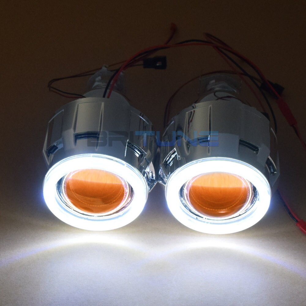 LED Angel Devil Eyes Bi-xenon Projector H4 H7 Headlight Lenses COB DRL ...