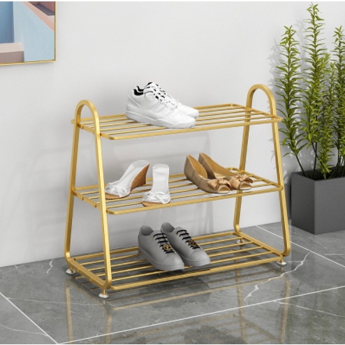 3 layers gold metal shoe rack door shoe cabinet small display rack shoe ...