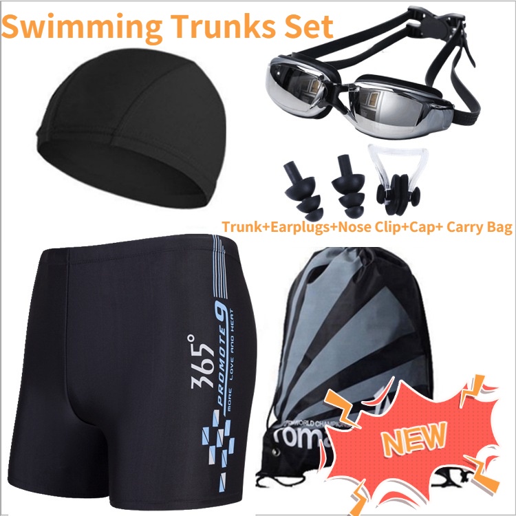 Men's Swimming Trunk Set Swimming Cap Swimming Goggles Boxer Plus Size
