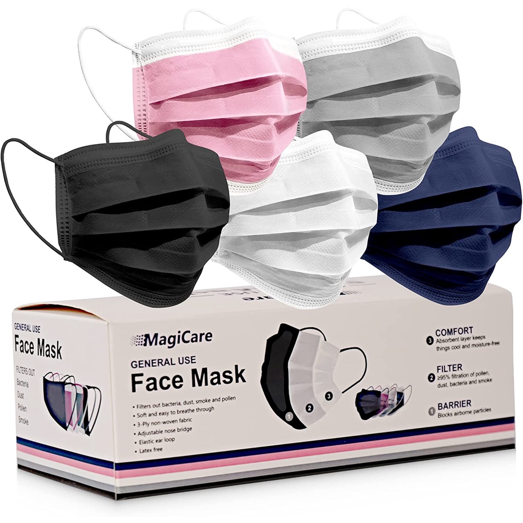 50pc Face Masks N88 Surgical 3ply Excellent Quality Colored Black White With Box Disposable 0541