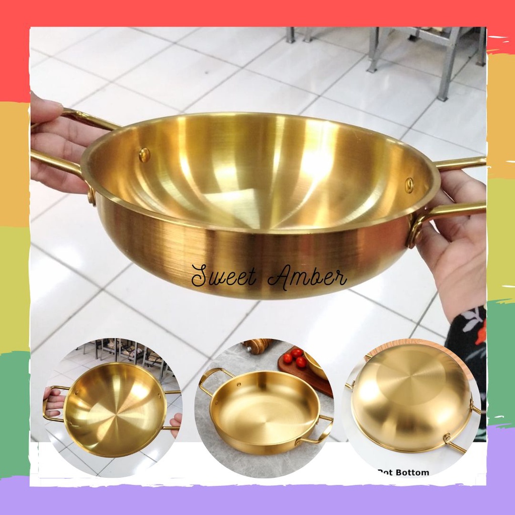 Korean Seafood Cooking Pans Flat Gold Stainless Steel/Korean Noodle