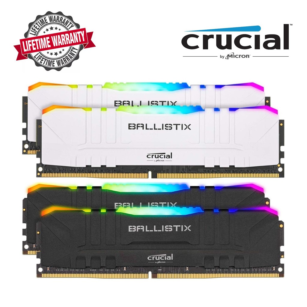 Crucial Ballistix RGB 3600 3200 MHz DDR4 16GB (8GBx2) DRAM Desktop Gaming  Memory RAM Kit Black White