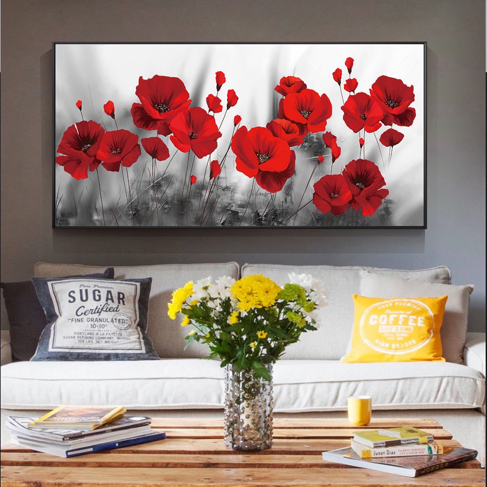 Poppies Flower Canvas Paintings Wall Art Posters And Prints Red Flowers ...