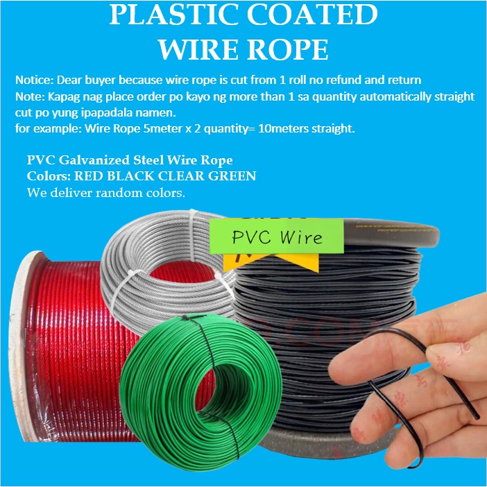 6mm PVC Steel Cable 2m--10m PVC Coated CabelWire Rope GI Steel