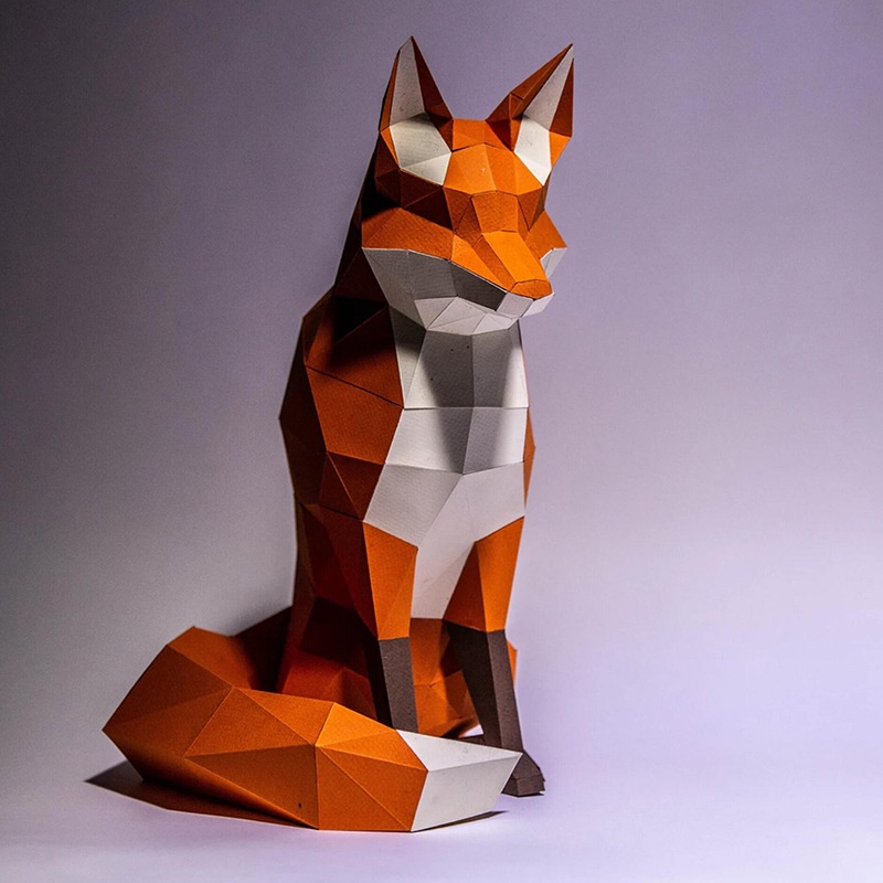 Sitting Fox Papercraft 3D DIY Fox Animal Handmade Model Craft Geometric ...