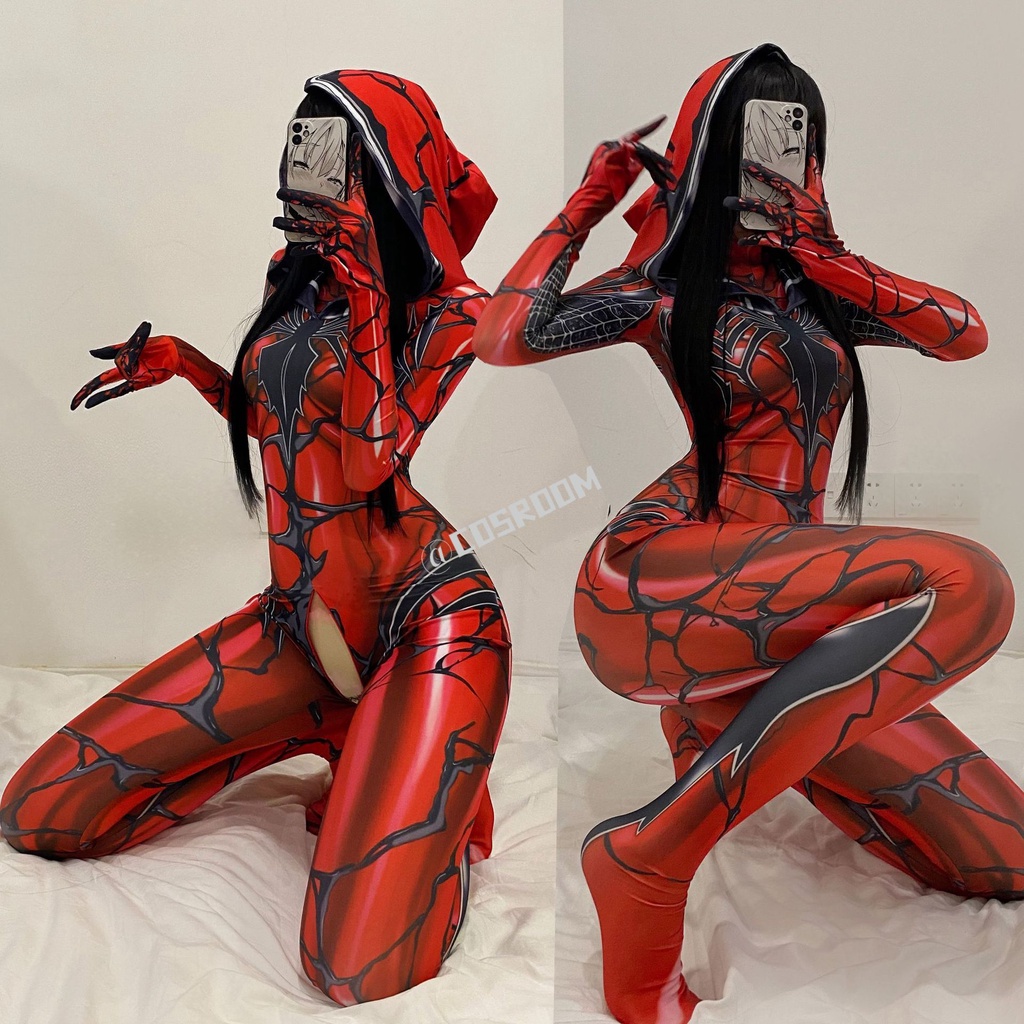 Venom Spiderman Costume Woman Sexy Zentai Suit Jumpsuit Spandex Zentai Open  Crotch Bodysuit Superhero Costume Party Costumes | Shopee Philippines