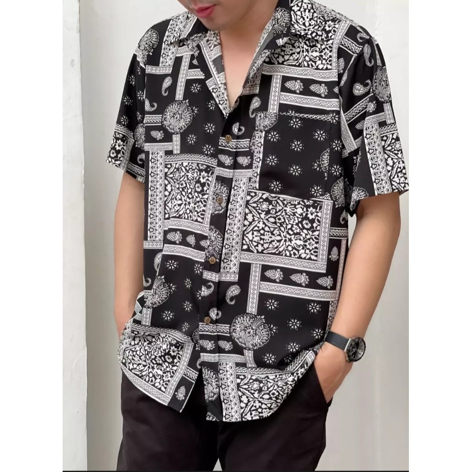 LeeCano Bandana Printed Shirt short sleeve polo shirt for men