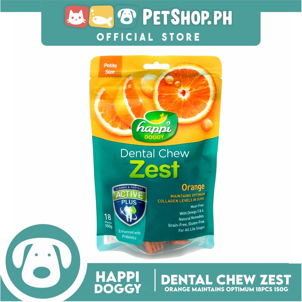 Happi Doggy Dental Chew Zest 18pcs. 150g (Orange) Dog Treats Shopee