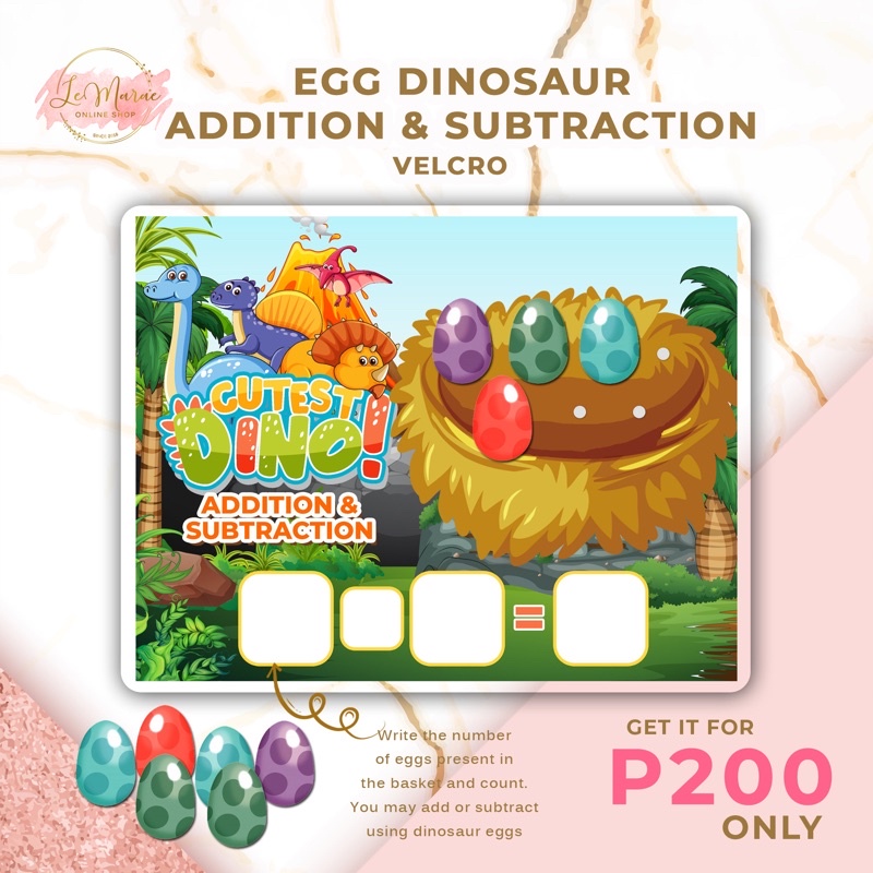 EGG DINOSAUR ADDITION AND SUBTRACTION Velcro Busy Book Interactive ...