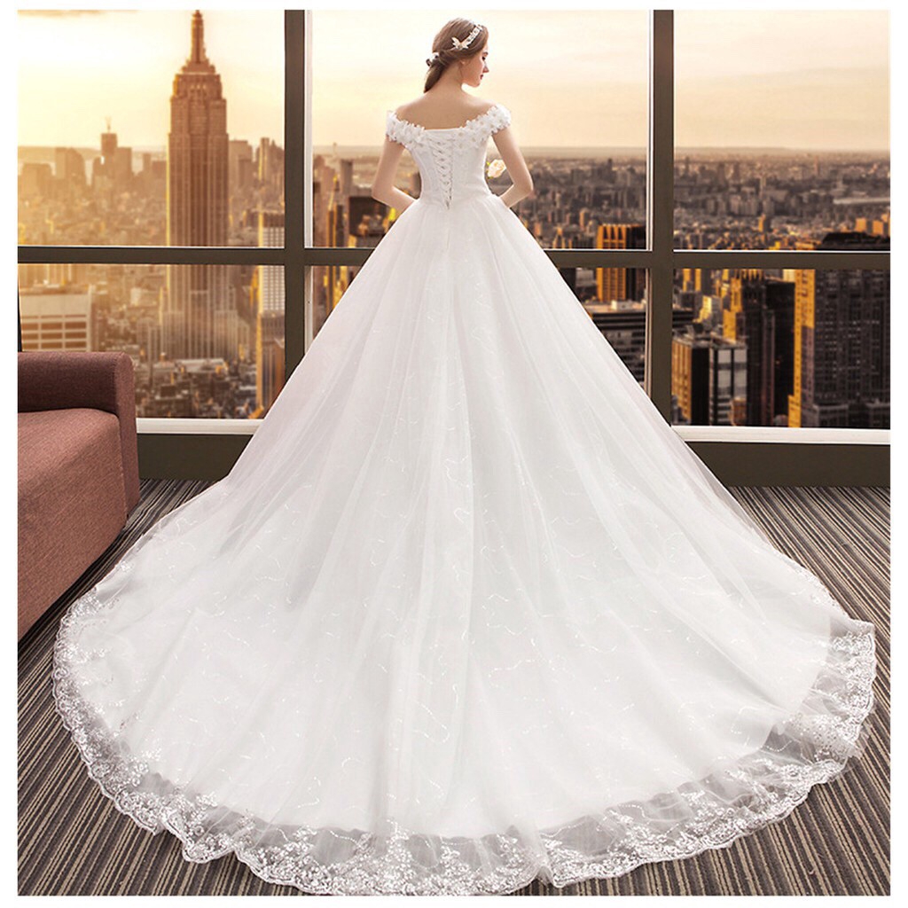 Gaun pengantin Simple sweet large size lace Korean wedding dress Long tail wedding dress Shopee Philippines