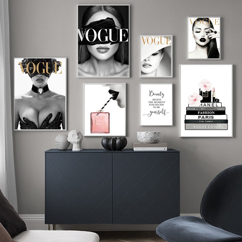 Modern Fashion Vogue Wall Art Posters Black White Sexy Woman Canvas ...